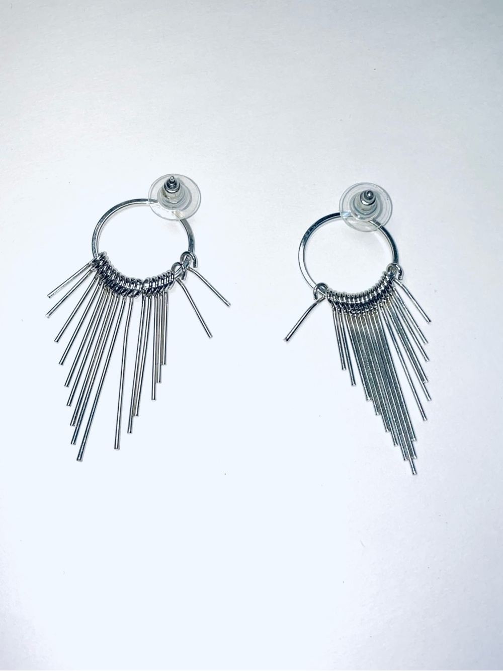 Sterling Silver Fringe Hoop Earrings - Silver